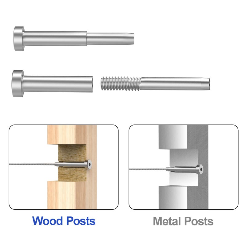 CKE 40 Pack Stainless Steel Invisible Receiver and Swage Stud End for 3/16 Inch Cable Railing, Deck Stair Threaded End Fitting for Wood & Metal Post - Image 4